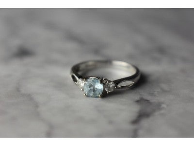 925 Sterling Silver Blue Spinel and CZ Ring Size 7.5