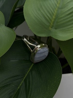 925 Sterling Silver Pear-Shaped Blue Lace Agate Ring Size 7.5