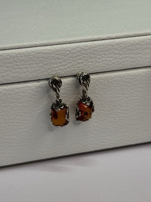 925 Sterling Silver Amber Earrings Length 0.85 Inch