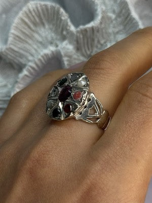 925 Sterling Silver Ruby & Multicolor Gemstones Ring Size 8