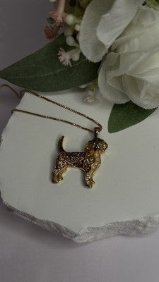 925 Sterling Silver Gold Plated Cz Cockapoo Poodle Dog Necklace