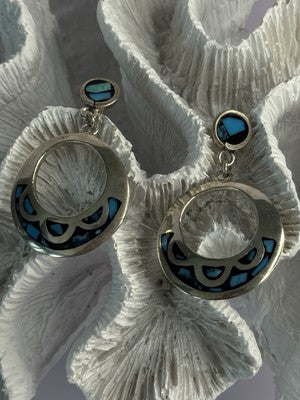 Vintage 925 Sterling Silver Turquoise Earrings Length 1.80 Inch