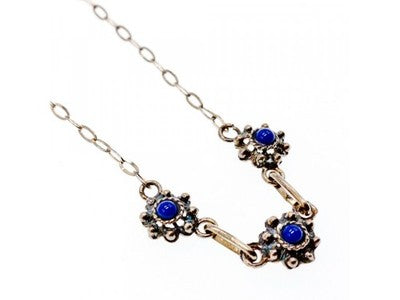 Vintage 925 Sterling Silver Blue Agate Necklace 17.7 in
