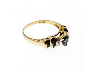 10K Yellow Gold Sapphires & Diamonds "Heart" Ring Size 9.5