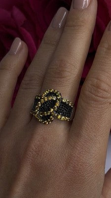 925 Sterling Silver Black Spinel & Yellow Sapphire Ring Size 10