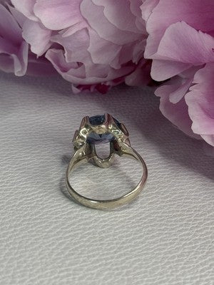 925 Sterling Silver Aquamarine Flower Ring Size 6
