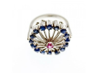 925 Sterling Silver Iolite & Pink Topaz Ring Size 6