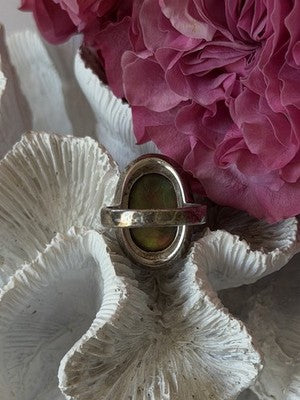 Vintage 925 Sterling Silver Abalone & Marcasite Ring Size 9