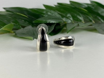 925 Sterling Silver Black Nephrite Stud Earrings