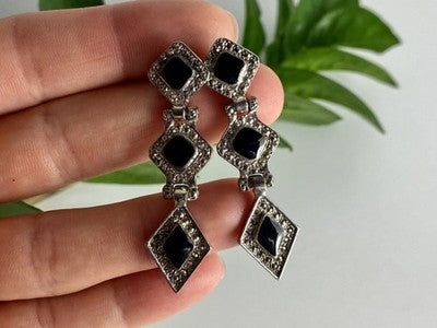 Vintage 925 Sterling Silver Onyx Earrings