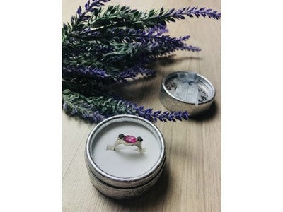 925 Sterling Silver Pink CZ & Black Spinel Ring Size 6.5