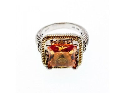 925 Sterling Silver Gold Plated Hessonite & Goshenite Ring Size 7