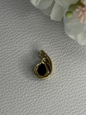 10K Yellow Gold Black Sapphire & Diamonds Pendant Length 0.60 Inch