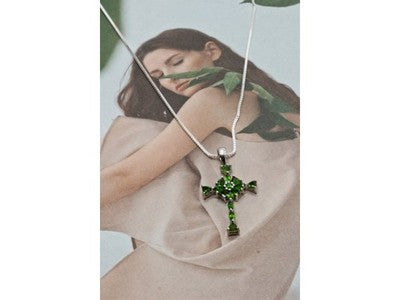 925 Sterling Silver Emeralds Chain With Cross
