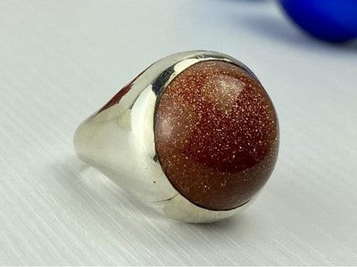 925 Sterling Silver Aventurine Ring Size 6.5