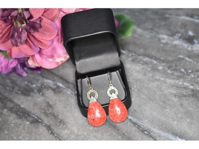 Vintage 925 Sterling Silver Red Jasper Earrings