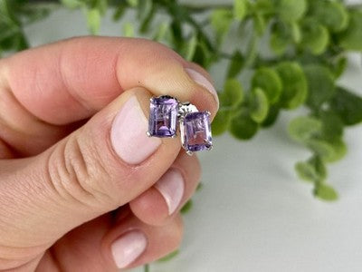 925 Sterling Silver Amethyst Stud Earrings