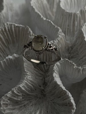 925 Sterling Silver Prasiolite Green Amethyst & Brown Tourmaline Ring Size 9