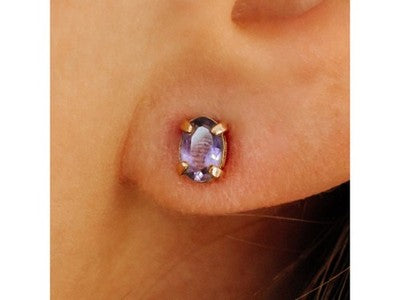14K Yellow Gold Purple Tourmaline Stud Earrings