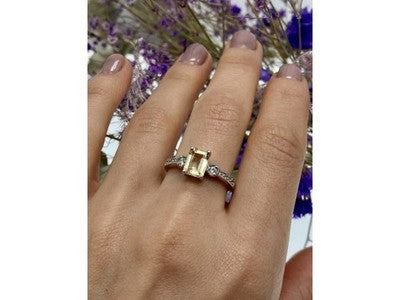 925 Sterling Silver Yellow Tourmaline & CZ Ring Size 8.5