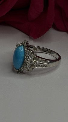 925 Sterling Silver Blue Turquoise & Beryl Stones Ring Size 9