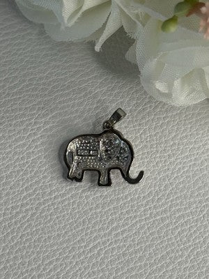 925 Sterling Silver Beryl Elephant Pendant Length 0.80 Inch