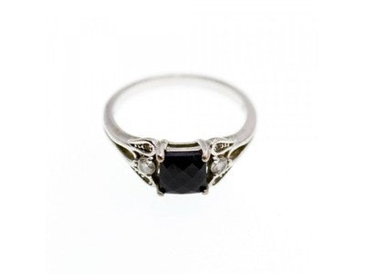 925 Sterling Silver Black Spinel & Beryl Ring Size 9.5