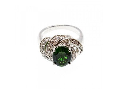 925 Sterling Silver Emerald & White Quartz Ring Size 5.5