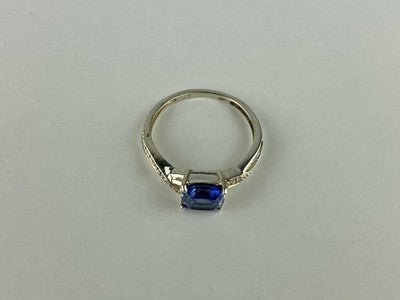 925 Sterling Silver Iolite & CZ Ring Size 6.75