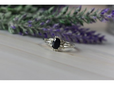 925 Sterling Silver Black Spinel Ring Size 10.25