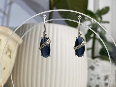 925 Sterling Silver Blue Onyx & CZ Earrings