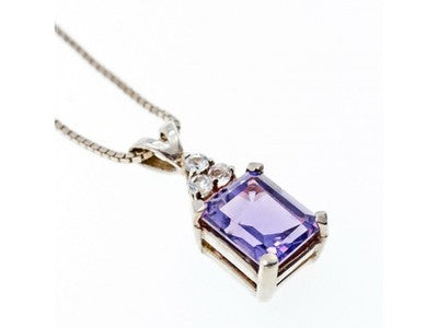 925 Sterling Silver Purple Tourmaline & Goshenite Chain With Pendant