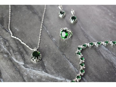 925 Sterling Silver Green CZ "Imitation Emerald" Set