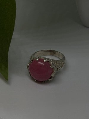 925 Sterling Silver Pink Agate Flower Ring Size 7.5