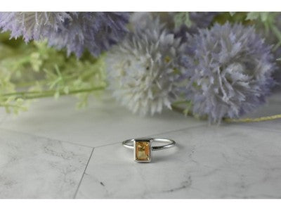 925 Sterling Silver Citrine Ring Size 7.5