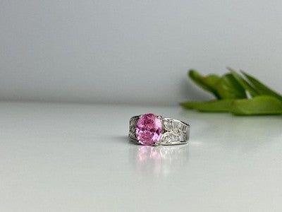 925 Sterling Silver Pink & White CZ Ring Size 8