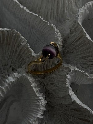 925 Sterling Silver Purple Spectrolite Cats Eye Ring Size 6