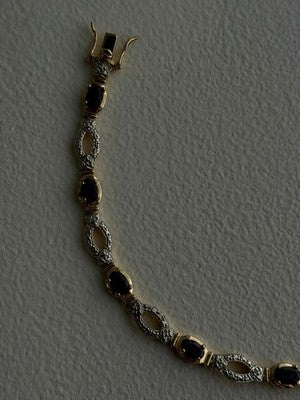 925 Sterling Silver Gold Plated Dark Blue Sapphire Bracelet 7.5