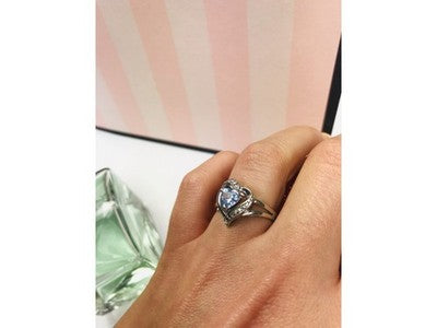 925 Sterling Silver Blue Spinel & Clear Quartz Ring Size 6.5