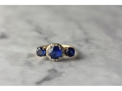 10K Yellow Gold London Blue Topaz & Diamonds Ring Size 6.5