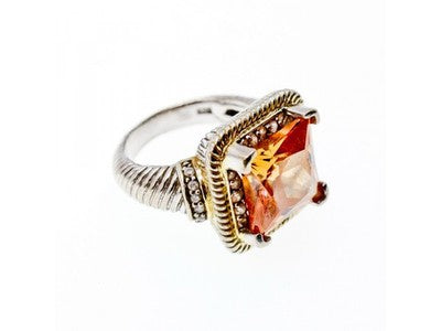 925 Sterling Silver Gold Plated Hessonite & Goshenite Ring Size 7
