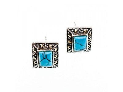 925 Sterling Silver Turquoise & Marcasites Earrings