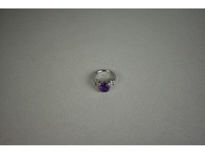 925 Sterling Silver Amethyst & Colorless Topaz Ring Size 6.5