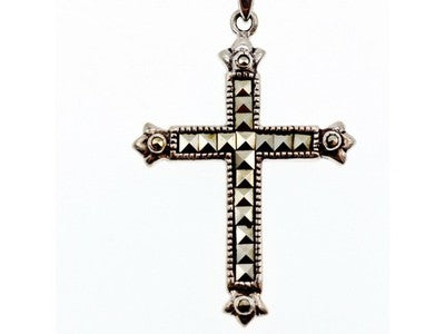 925 Sterling Silver Marcasites Chain With Cross