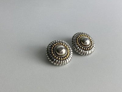 Flli Menegatti Vintage 925 Sterling Silver Two Tone 14k Gold Clip-On Earrings
