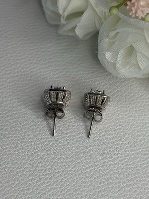 925 Sterling Silver Diamonds Stud Earrings Length 0.37 Inch