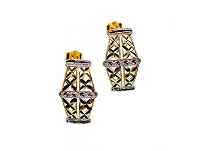 10K Yellow & White Gold "Openwork" Earrings Italy