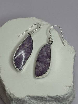 925 Sterling Silver Lepidolite Earrings Length 2 Inch
