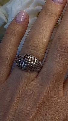 Greek Key 925 Sterling Silver Tribal Pattern Ring Size 6