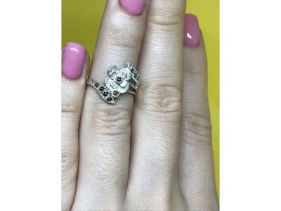 925 Sterling Silver Black Spinel "Flower" Ring Size 5